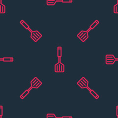 Red line Spatula icon isolated seamless pattern on black background. Kitchen spatula icon. BBQ spatula sign. Barbecue and grill tool. Vector