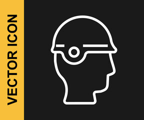 White line Baseball helmet icon isolated on black background. Vector