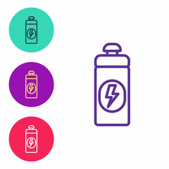 Set line Fitness shaker icon isolated on white background. Sports shaker bottle with lid for water and protein cocktails. Set icons colorful. Vector