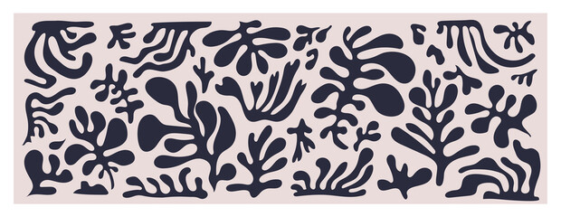 Plants inspired by Matisse. Cut out abstract twigs and leaves isolated on a white background. Trending Vector illustration of natural elements in a minimalistic style.