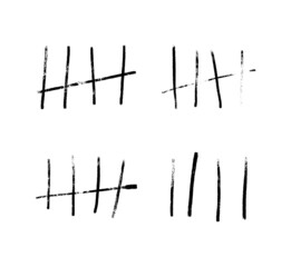 Grunge tally marks or prison marks and lines isolated. Scratched count on the wall or in jail for five days. Vector illustration waiting days counting.