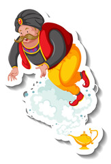 Genie coming out of magic lamp cartoon character sticker