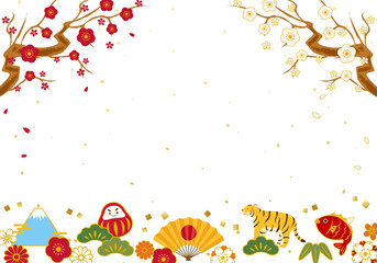 梅と和柄の背景のおめでたいベクターイラスト Background Poster Backgrou Honyojima