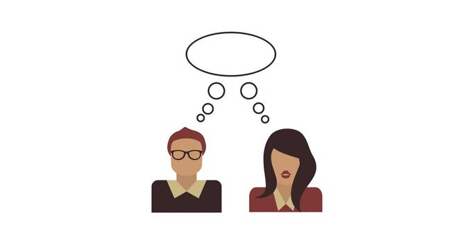 Man and woman have conversation. The flat design, cartoon animation.