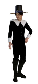 3D Man in pilgrim costume