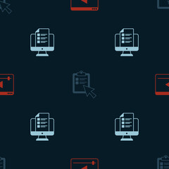 Set Online play video, quiz, test, survey and on seamless pattern. Vector