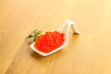 Red caviar in the bowl