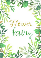 Obraz premium Square frame made of hand-painted watercolor plants and leaves. Suitable for postcards, social networks or printing. 