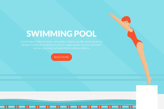 Olympic Sport with Woman Swimming in Pool Vector Template