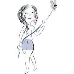 Girl and fly cartoon pattern vector illustration