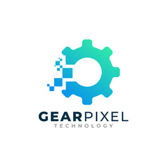 Technology Gear Icon. Gear Pixel Logo Design Template Element
