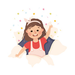 Cheerful Girl Looking Through Torn Paper Hole with Confetti Explosion Vector Illustration