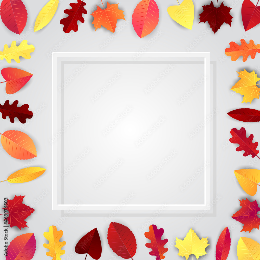 Wall mural autumn banner with red and orange leaves . free empty space for text. advertisement promo. realistic