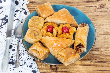 Traditional Turkish Dessert Baklava with Walnuts .Turkish 