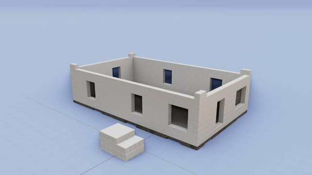 3d visualization animation of the construction of a house