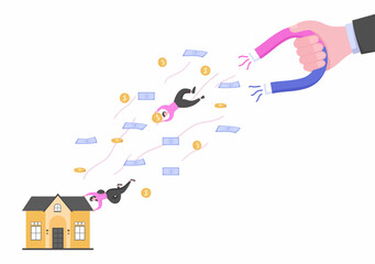 Mortgage Loan Debt Instruments that are Secured by Property Assets such as Real estate Services, Rent, Buying Home or Auction House. Background Vector illustration