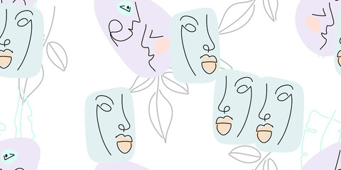 Face line pattern. Minimal art one line drawing.