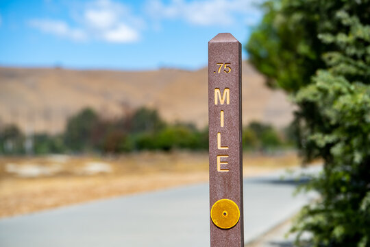 Mile Marker On A Hiking Trail, Fremont Central Park	