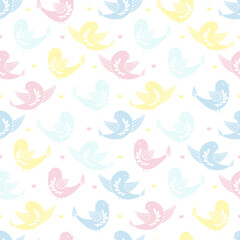 Plakat Seamless stylized birds in delicate colors.