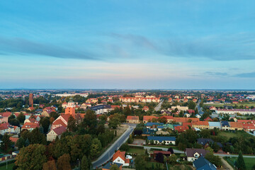 Aerial view of old european city. Small town cityscape