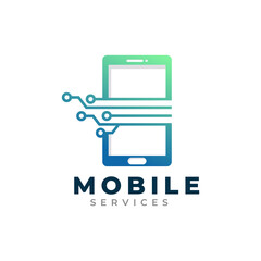 Mobile Service Logo Design Template. Phone Combined with Tech Circuit Icon Vector Illustration