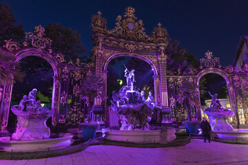 Nancy, Fontaine de la Place Stanislas de nuit 