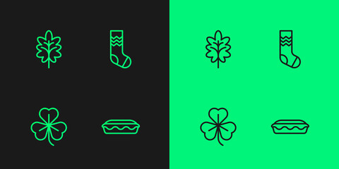 Set line Homemade pie, Clover, Leaf and Socks icon. Vector