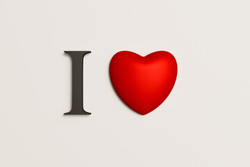 I love. Logo with a red heart. 3D illustration