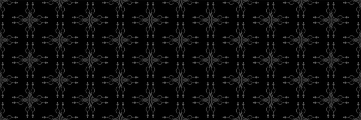 Abstract dark background and pattern with decorative gray elements on a black background. Seamless background for wallpaper, textures. Vector image