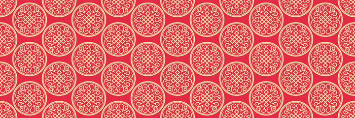 Chinese background pattern with decorative elements on red background. Seamless background 
