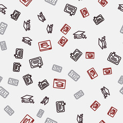 Set line Certificate template, Graduation cap with cursor, Online education and on seamless pattern. Vector