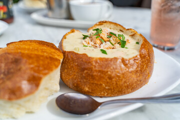 The famous California soup Clam Chowder.  - Powered by Adobe