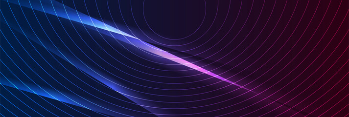 Blue ultraviolet glowing round lines technology minimal background. Vector banner design