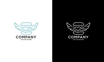 Vector burger logo design elements and package template - seamless pattern for wrapping paper with linear icons