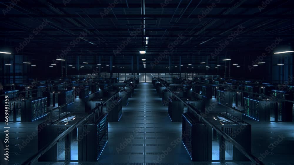 Poster Successful Data Center IT Specialist Using Tablet Computer. Server Farm Cloud Computing Facility with Female System Administrator Working. Data Protection Engineering Network for Cyber Security.