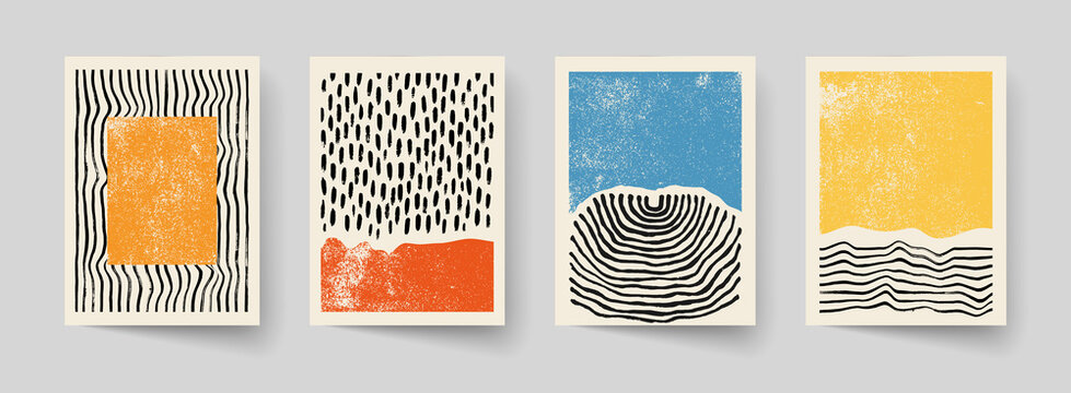 Set Of Abstract Hand Drawn Compositions. Minimal Geometric Posters. Boho Wall Decor.