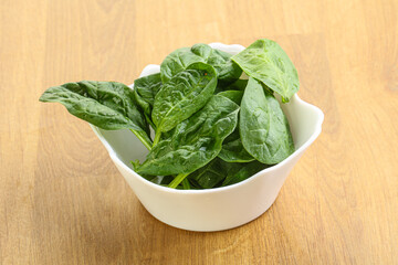Fresh green spinach leaves in the bowl