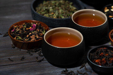 assortment of fragrant tea. black, floral and herbal drinks