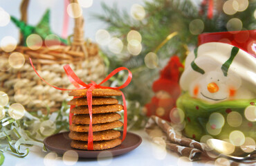 biscuits in a ribbon bow. New Year's gift