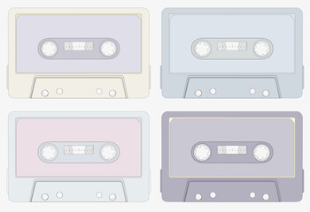 Vintage tape cassettes set pastel color. [Vector]