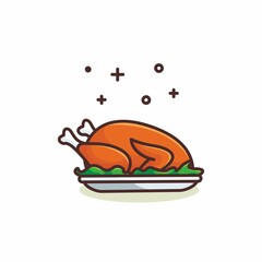 Roast Turkey Illustration. Roast Turkey Vector. Roast Turkey with vegetables isolated on a white background. Thanksgiving day.