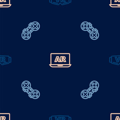 Set line Virtual reality glasses, Gamepad and Augmented AR on seamless pattern. Vector