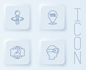 Set line VR controller game, Virtual reality, Wide angle picture and glasses. White square button. Vector