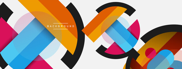 Obraz premium Geometric shapes composition abstract background. Circles lines and rectangles. Vector illustration for wallpaper banner background or landing page