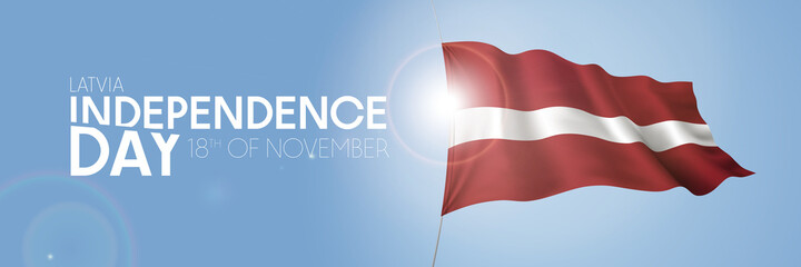 Latvia happy independence day greeting card, banner with template text vector illustration