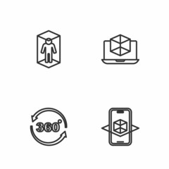 Set line 3d modeling, 360 degree view, and icon. Vector