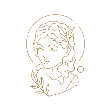 Antique female goddess bust monochrome line icon vector illustration. Woman monument