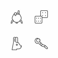 Set line Magic staff, Rabbit with ears, Witch cauldron and Game dice icon. Vector