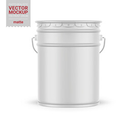 White matte metal paint bucket mockup. Vector illustration. - obrazy, fototapety, plakaty