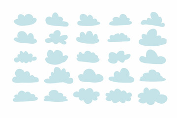 hand drawn cloud set in cartoon naive style